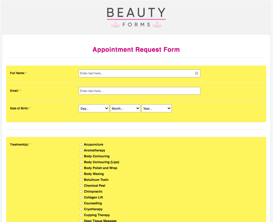 Beauty Appointment Request Form