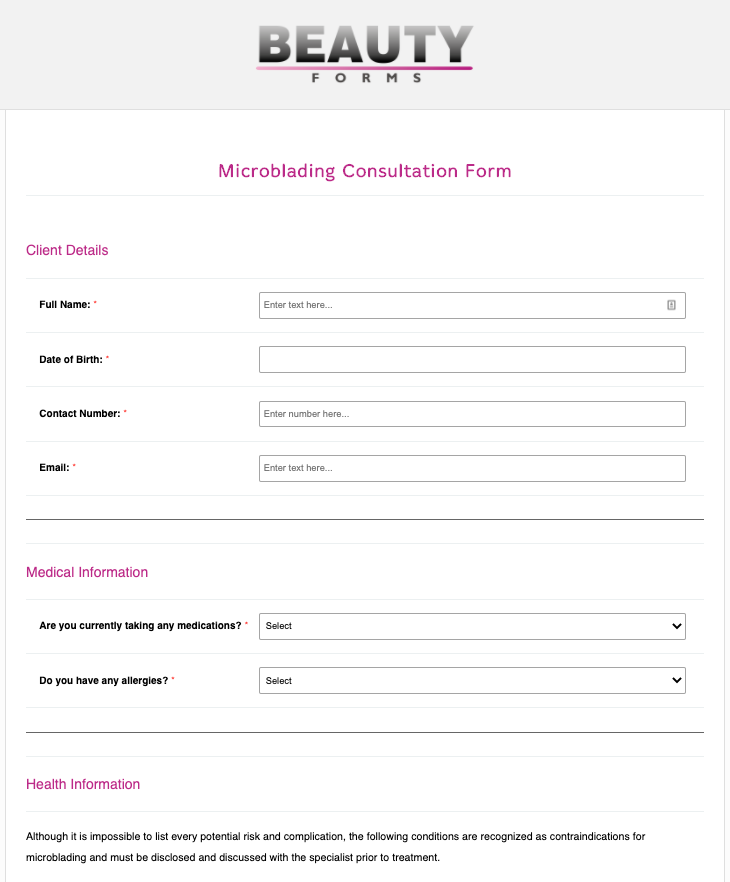 Microblading Consultation Form