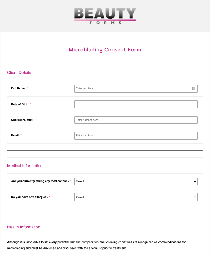 Microblading Consent Form Online Templates Beauty Forms