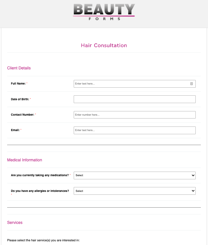 Hair Consultation Form Template | Beauty Forms