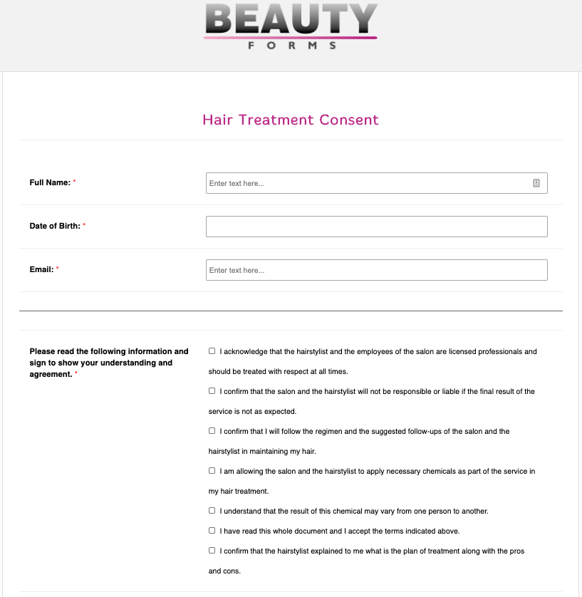 Hair Treatment Consent Form