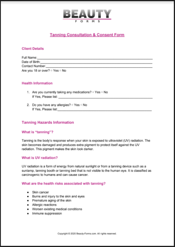 Tanning Consent Pdf Template Printable Pdf Download 6500