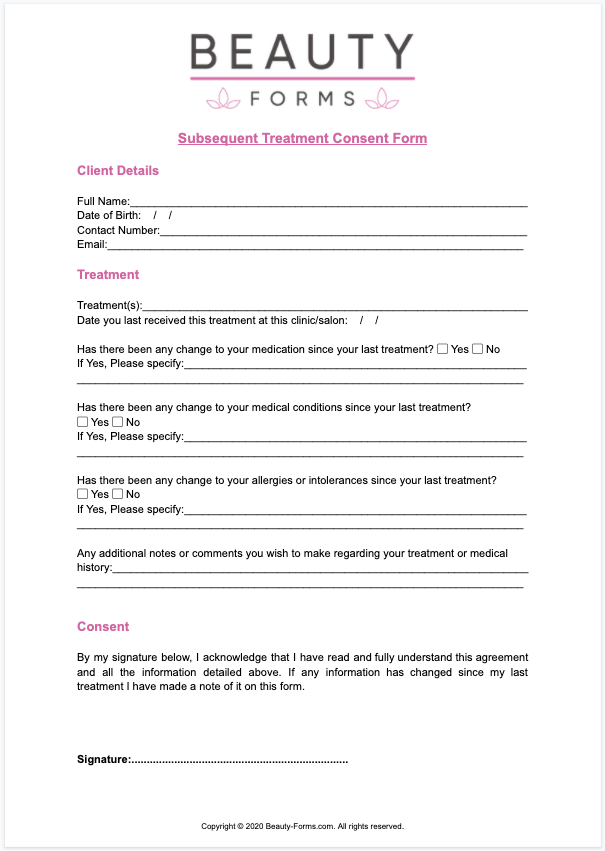 Beauty Subsequent Treatment Consent PDF​