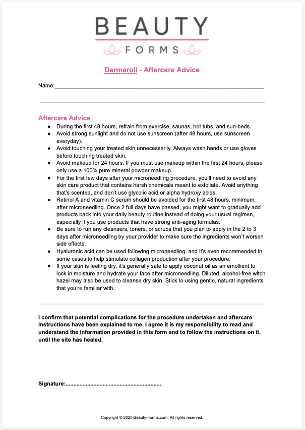 Dermaroll Aftercare Advice PDF​