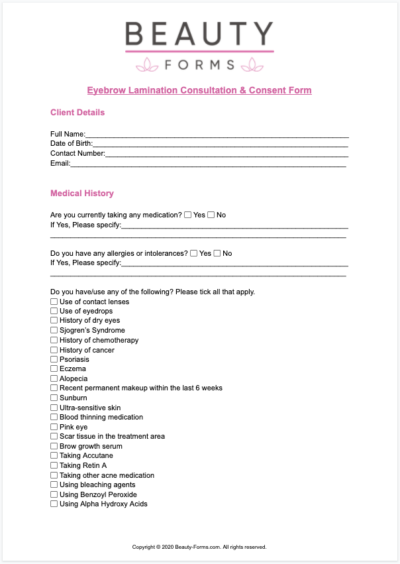 Eye Brow Lamination Consent Pdf Printable Pdf Download 1391