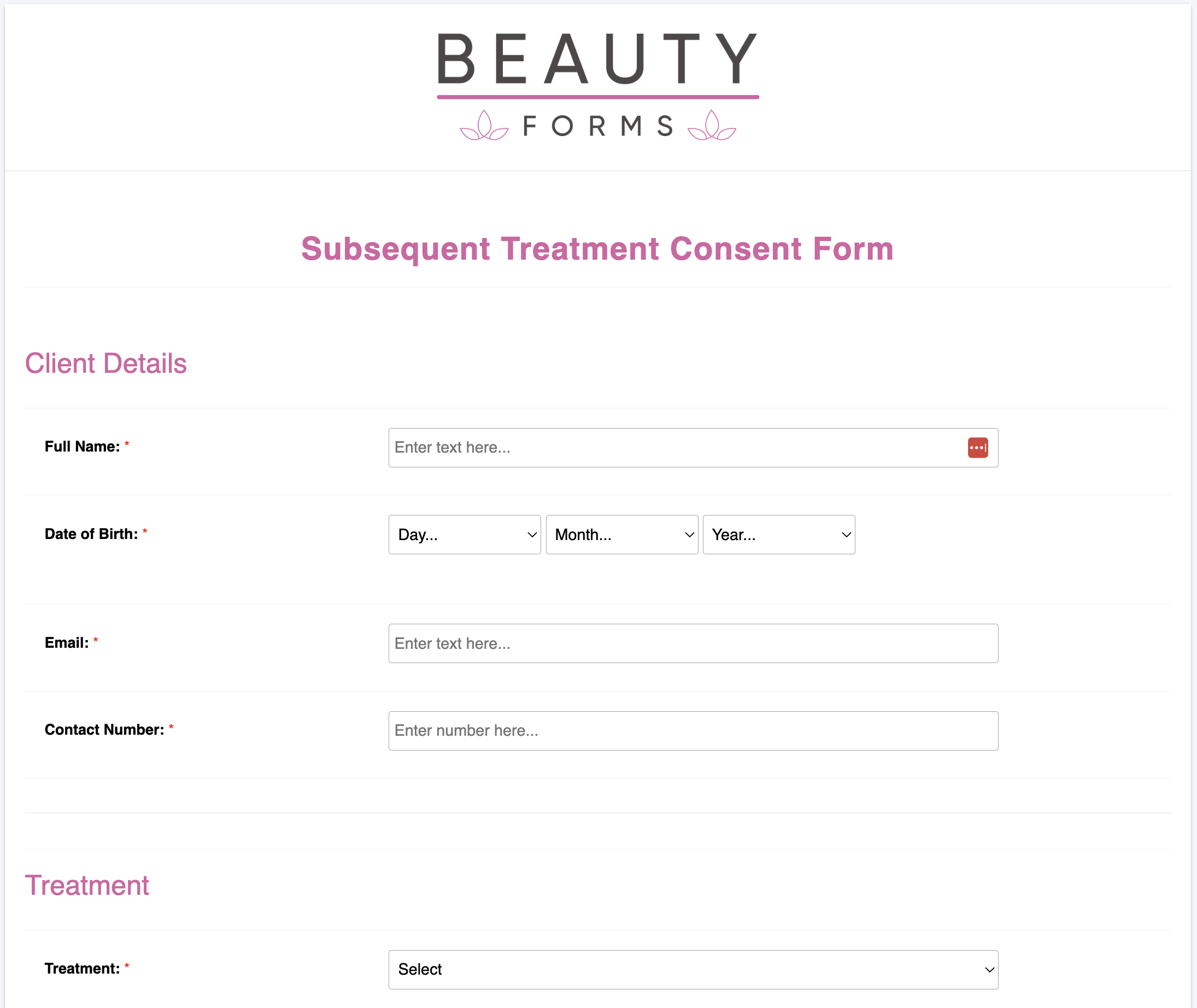 Subsequent Treatment Consent Form