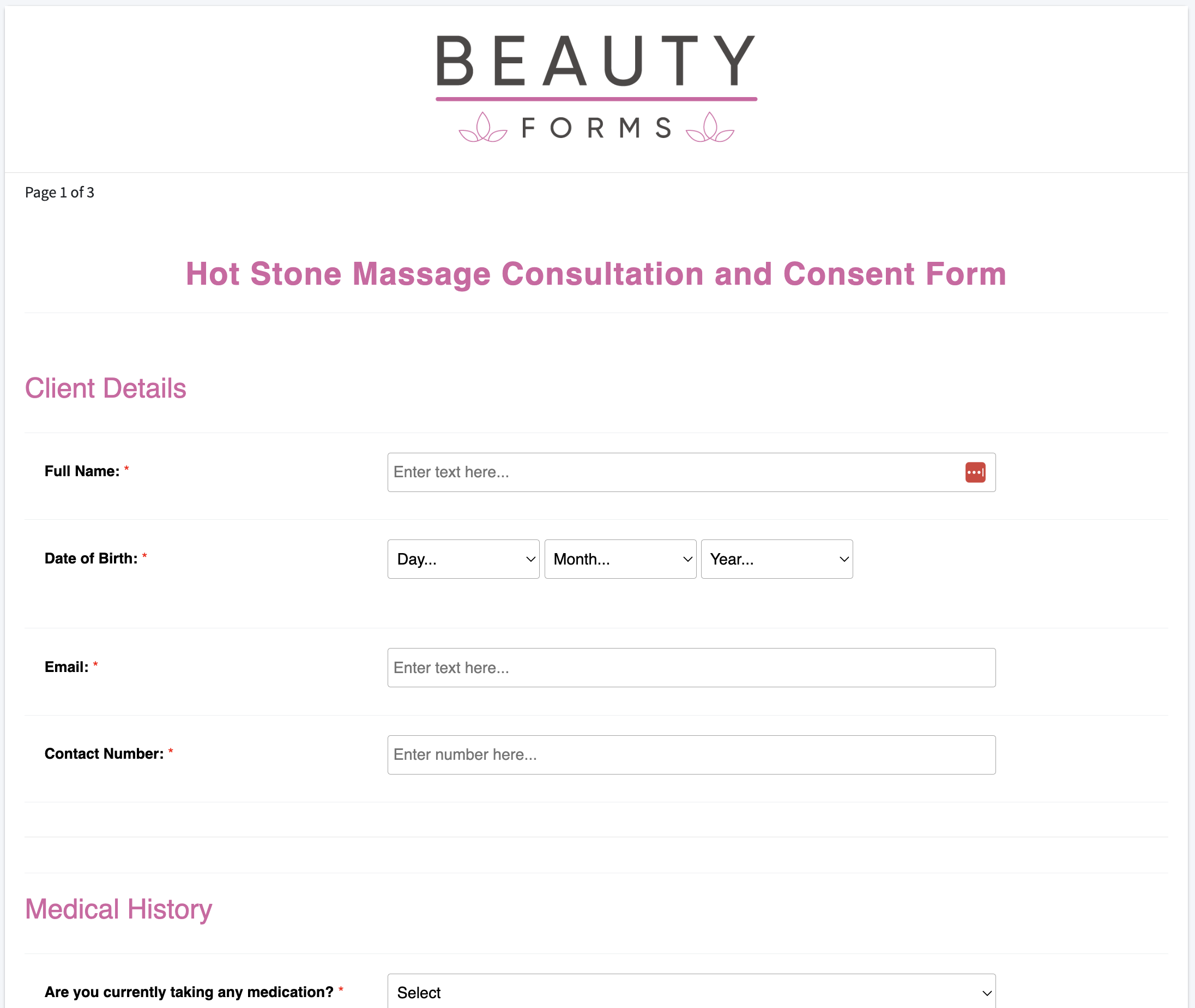 Hot Stone Massage Consultation Form