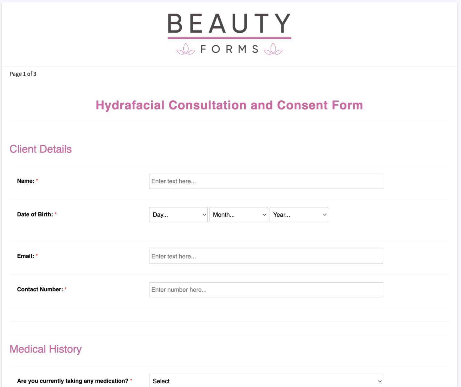 Hydrafacial Consent Form | Online Template | Beauty Forms