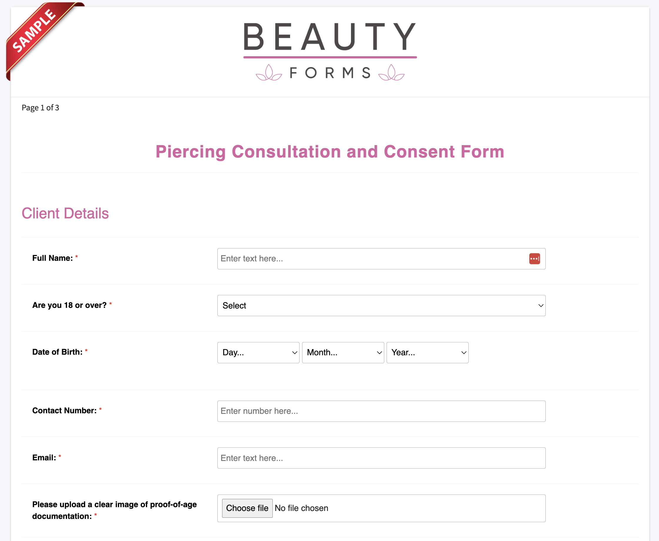 Piercing Consent Form Online Form Templates Beauty Forms