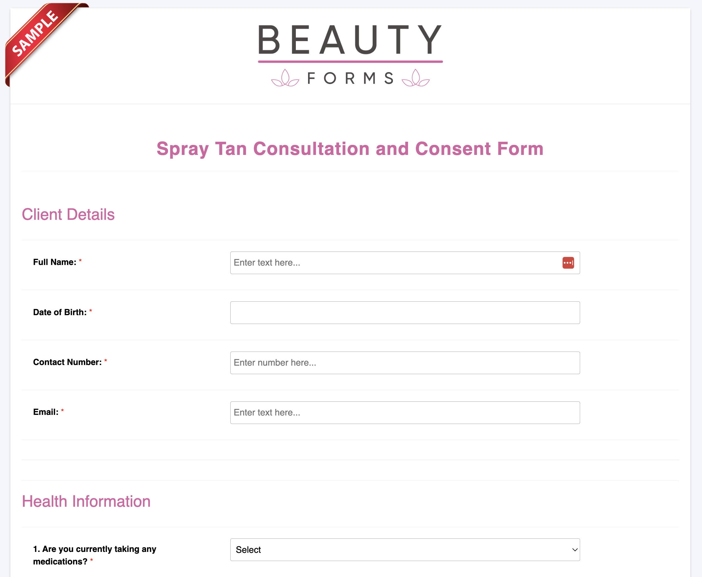 Spray Tan Consent Consultation Form